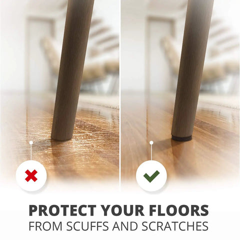 Comparison of furniture leg on hardwood with and without Heavy-Duty Round Felt Furniture Pads 2 Inch Thick One Quarter Inch Protectors.