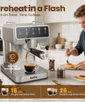 Espresso Machine With 20 Bar Pressure, Touchscreen Interface, Milk Frother And Hot Water, Stainless Steel Coffee Maker