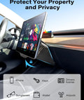 Under Screen Storage Box For Tesla Model Y And Model 3 Juniper And Highland Editions Magnetic Hidden Privacy Center Console Organizer 2019 2026 Keeps Essentials Within Reach And Cabin Clutter Free shown beneath Tesla screen.