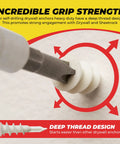 Mini N6 Plastic Self Drilling Drywall Anchors With Screws Kit 50 Pack showing drill driving anchor into wall with deep thread design