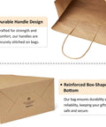 Close-up of Kraft Paper Gift Bags With Handles 8x4.25x10.5 Inches Bulk Pack Of 100, showing handle design and reinforced bottom.