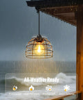 Top Rated Solar Pendant Chandelier Set Of Two With Smart Remote And Custom Hourly Timer Featuring Knockout Bohemian Gold Bead Copper Wire Design To Deck Out Your Patio Or Room With Ultimate Cozy Vibes And Killer Ambient Lighting hanging under shelter in rain, showcasing waterproof design.