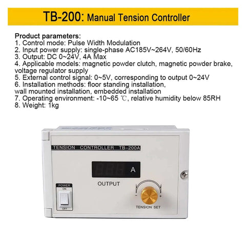 Pro Grade Magnetic Powder Brake Tension Controller Kit For Textile Machines, front view with control panel and settings display.