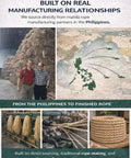 RopeHub factory production of Natural Manila Rope 3 Strand Twisted Fiber for Landscaping and Decor with map from the Philippines.