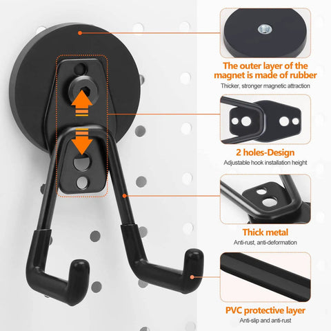 Heavy Duty Magnetic Hooks Set Of 3 For Garage And Workshop Industrial Grade Hangers With Rubber Coating On Metal Surface