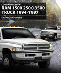 Dashboard cover for Dodge Ram 1994–1997, gray; RAM 1500/2500/3500, front view with two white trucks.