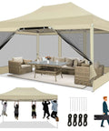 10x15 Heavy Duty Pop Up Canopy Tent With Sidewalls Pro Grade Gazebo for outdoor parties, shown with mesh walls and steel frame