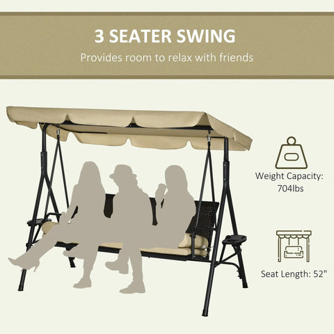 Three Seat Outdoor Patio Swing Chair With Adjustable Canopy And Removable Cushions, silhouette showing seating design