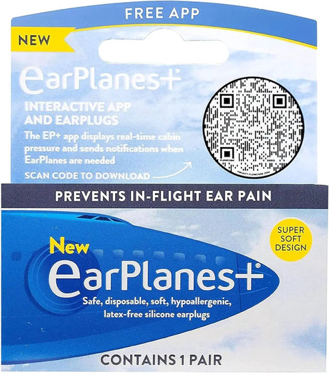 Front packaging of Airplane EarPlanes Ear Protection Kit With 3 Pairs For Inflight Comfort containing one pair.