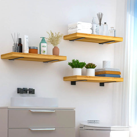 Heavy Duty 12 Pack Hidden L Shelf Brackets 12 Inch Matte Black Iron Floating Wall Mount Hardware For Rustic Industrial Shelving Built Different To Support 100 Lbs Per Pair holding wooden shelves with decor.
