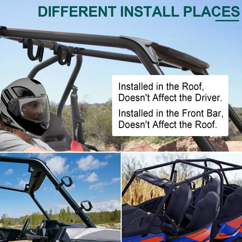 Installation of Two Pack Universal Roll Bar Gun Holder For UTVs And ATVs Fits 1 To 2 Inch Round Roll Bars on UTV roof and bar.