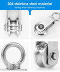 Eight Pack Cable Pulley Wheel Set In 304 Stainless Steel For Heavy Duty Lifting And Rigging, bearing pulley close-up with 304 stainless steel ring