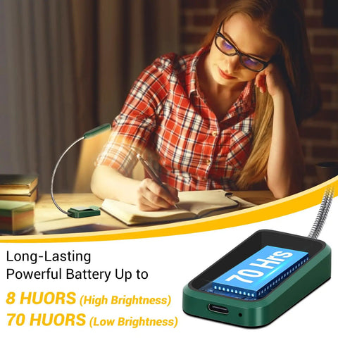 Woman using Two Pack Clip On Book Lights For Late Night Reading Rechargeable Eye Care LED Lamps with 360 Flexible Neck at desk