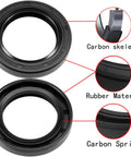 Input & Output Shaft Seal Set for Rotary Cutter Gearbox, 2-pack; black rubber seals with carbon skeleton & spring (front view).