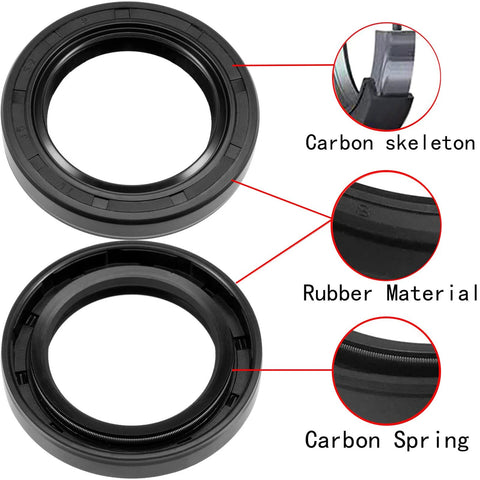 Input & Output Shaft Seal Set for Rotary Cutter Gearbox, 2-pack; black rubber seals with carbon skeleton & spring (front view).