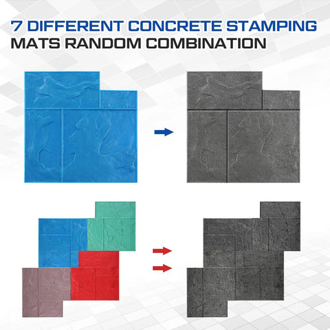 Image showing eight piece concrete stamping mats set in seven colors for patios and driveways, featuring square design.