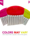 Joie crinkle cutter knife with stainless steel wavy blade and red, pink, and lime handles