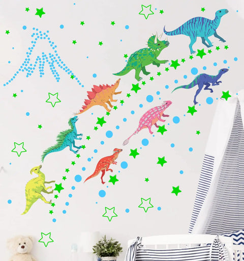 Glow In The Dark Dinosaur Wall Decals For Boys Room Pack Of 652 Pcs Dinosaur Wall Stickers With Green Dinosaurs Stars And Dots