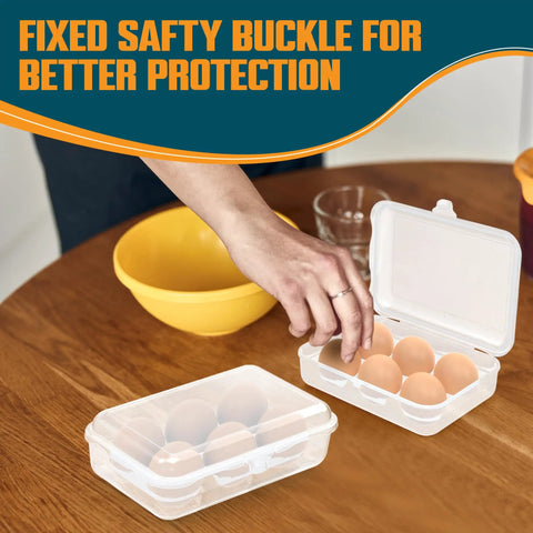 Person using 6 Grid Plastic Egg Carrier For Camping And Travel On The Go Portable Food Grade Egg Holder Box In Clear White