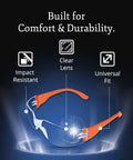 Bulk Safety Glasses For Men And Women, ANSI Z78.1 Certified, featuring orange frames, impact resistance, clear lens for construction