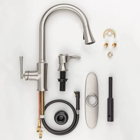 Antrom Kitchen Faucet With Pull Down Sprayer And Built In Soap Dispenser, Spot Defense Stainless Steel components and parts