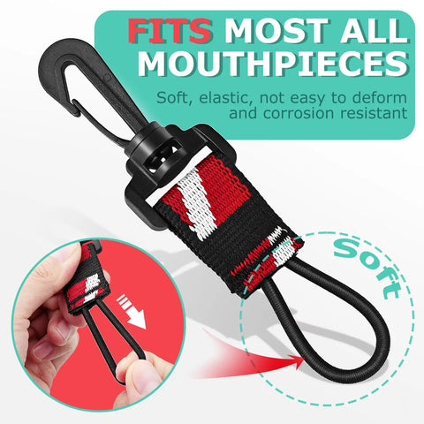 Two Pack Scuba Octopus Holder For Regulators With Elastic Loop And 360 Swivel Clip showing elastic loop detail