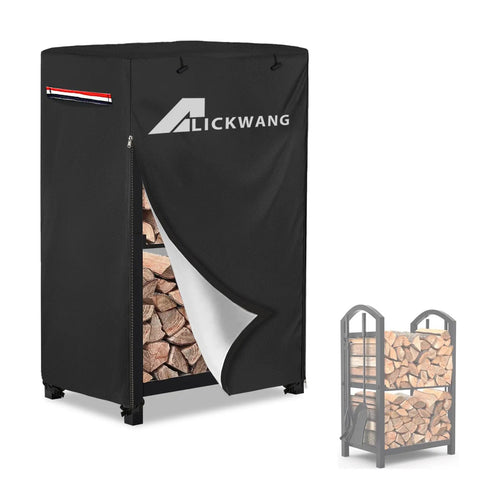 Heavy-Duty 600D Waterproof Firewood Rack Cover For 2-Tier Racks Up To 17 Inches Wide Outdoor Wood Storage Shield Windproof