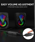 Desktop USB Powered 2.0 Computer Speakers With Volume Control And RGB LED Lights, Crisp Stereo Sound For PC, Laptop, And Monitor, 3.5mm Aux Input