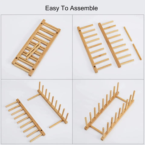 Top Shelf Bamboo Dish Drying Rack Stand Multi Purpose Plate Drainer For Kitchen Counter showing easy assembly with bamboo parts.