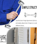 Person holding Dual Head Door Hinge Adjustment Tool With 14mm And 19mm Openings For Flag Hinges, Heavy Duty Steel Wrench to fix door hinges