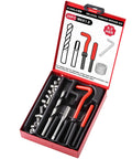 All In One M6 X 1.0mm Helicoil Thread Repair Kit with HSS Drill Bits, taps, installation tool, and 20 thread inserts in a red case