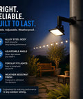 Outdoor pole with 90 Degree Adjustable Wall Mount L Shape Bracket for Two And Three Eighths Inch Slip Fit LED Lights in garden setting