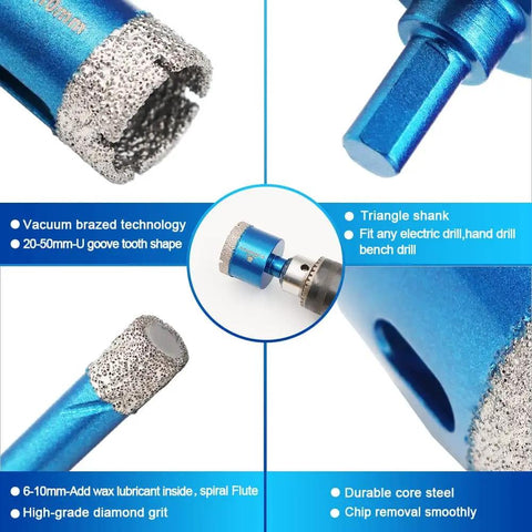 Diamond Core Drill Bit Set With 9 Diamond Bits And 1 Chamfer Bit For Porcelain Tile Ceramic Marble Granite Drilling details