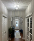 2 Pack Mini Semi Flush Mount Ceiling Lights With Clear Shade in a hallway, modern crystal design illuminating the entrance.