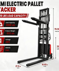 Heavy Duty Full Electric Pallet Stacker With 3500 Lb Load Capacity And 94 In Lift Height For Warehouse Forklift Work dimensions and specifications.