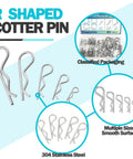 95 Piece Dope Stainless Steel Hitch Pin Clip Set With 7 Sizes R Shaped Cotter Pins shown in various sizes and packaging