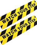 Two Pack Watch Your Step Floor Stickers Anti Slip Safety Decal 6X24 Inch yellow black design for stair safety use.