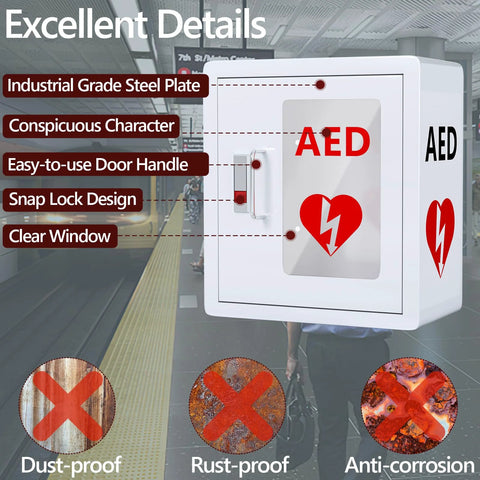 NLShan AED cabinet wall-mount, steel defibrillator storage with PVC clear window and handle