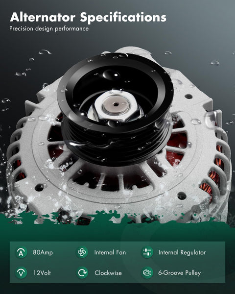 80 Amp Clockwise Nissan Sentra Alternator Replacement For 2002 Through 2006 1.8L With 6 Groove Pulley, 12V, S6 Class