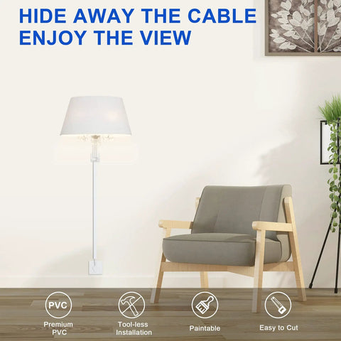 Room with lamp and chair using One Cable Cord Hider Kit 102-Inch Paintable Wall Wire Concealer for tidy look