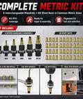 Rivet Nut Tool Kit M3 To M10 With Six Mandrels And Sixty Rivet Nuts Hand Or Drill Compatible Rivnut Setter For Auto And Metal Fabrication Repairs Quick Strong Threaded Inserts, kit layout