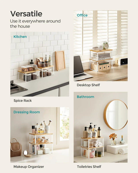 Stackable Cabinet Organizer Shelves Set Of 4 Hella Super Convenient Kitchen Pantry Storage That Hits Different as a versatile desktop shelf.