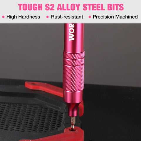 Pretty Dang Useful 24 Piece Mini Screwdriver Set With Slick Magnetic Bits And Precision Driver Options In Pink for precision work on electronics.