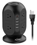 Flat Plug 12 In 1 Power Strip Tower With 8 AC Outlets 4 USB Ports 10 Ft Extension Cord Surge Protected Charging Station