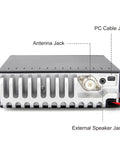 Rear view of Heavy Duty 80W Ham Radio For Truckers And Road Warriors, showing antenna, speaker, and PC cable jacks.