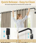 Woman installing Blackout Curtain Rods With Quick Release Wrap Around Design 1 Inch Adjustable Heavy Duty Matte Black For Windows 48 To 84 Inches