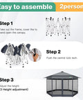 16x16 Pop Up Gazebo Hexagon Canopy Tent With Mosquito Netting assembly steps diagram