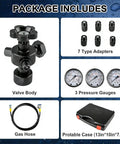 Hydraulic Accumulator Tool Kit With Nitrogen Charging Pro Grade Three Gauges 1500 4000 6000 PSI Six Adapters One Hose One Valve