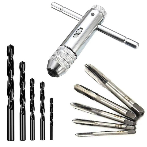 Adjustable T Handle Tap Wrench Set With Five M3 M4 M5 M6 M8 Taps And Five Drill Bits 0.25mm To 0.7mm for threading and tapping tools