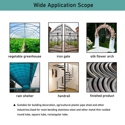 Wide application scope showing structures like iron gate, vegetable greenhouse, silk flower arch, and handrail for steel tube use.